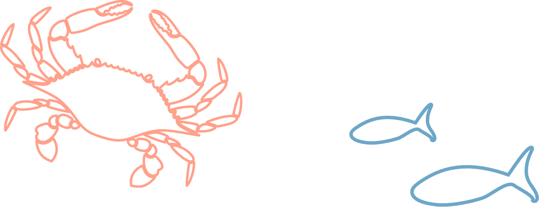 orange-crab-two-blue-fish